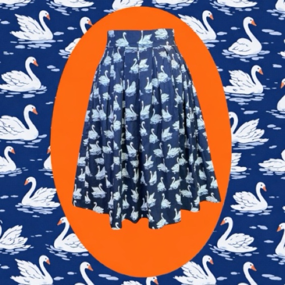 Banned Retro Pin Up Rockabilly Twee Grandmacore Navy White Swan Swing Skirt M